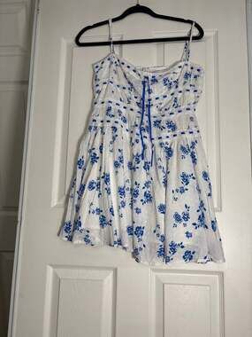 Sky to Moon Blue White Floral Mini Dress Coquette Cottagecore M